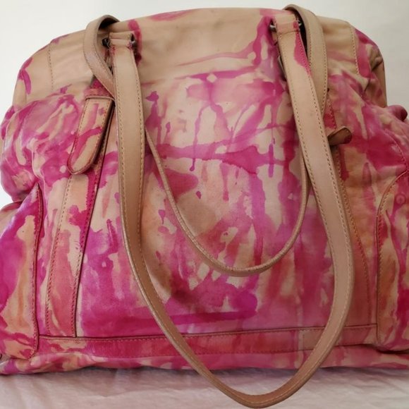 Prada XL bag beige peach Pink orange Leather double handle Tote tie dyed edition - Picture 4 of 16